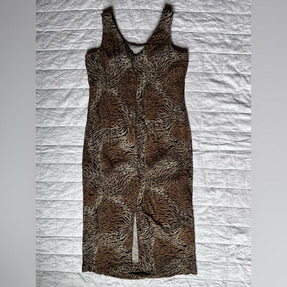 Vintage Tiger Leopard/Cheetah Print Crinkle Midi Dress Mobwife Maximalist -Large - Picture 5 of 11